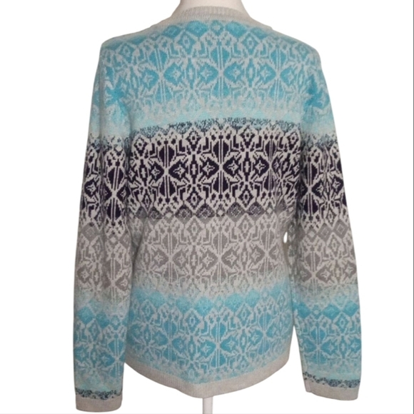 Talbots Nordic Lights Lambswool Blend Fair Isle Ombre Crew Neck Sweater Size Med - Picture 6 of 9